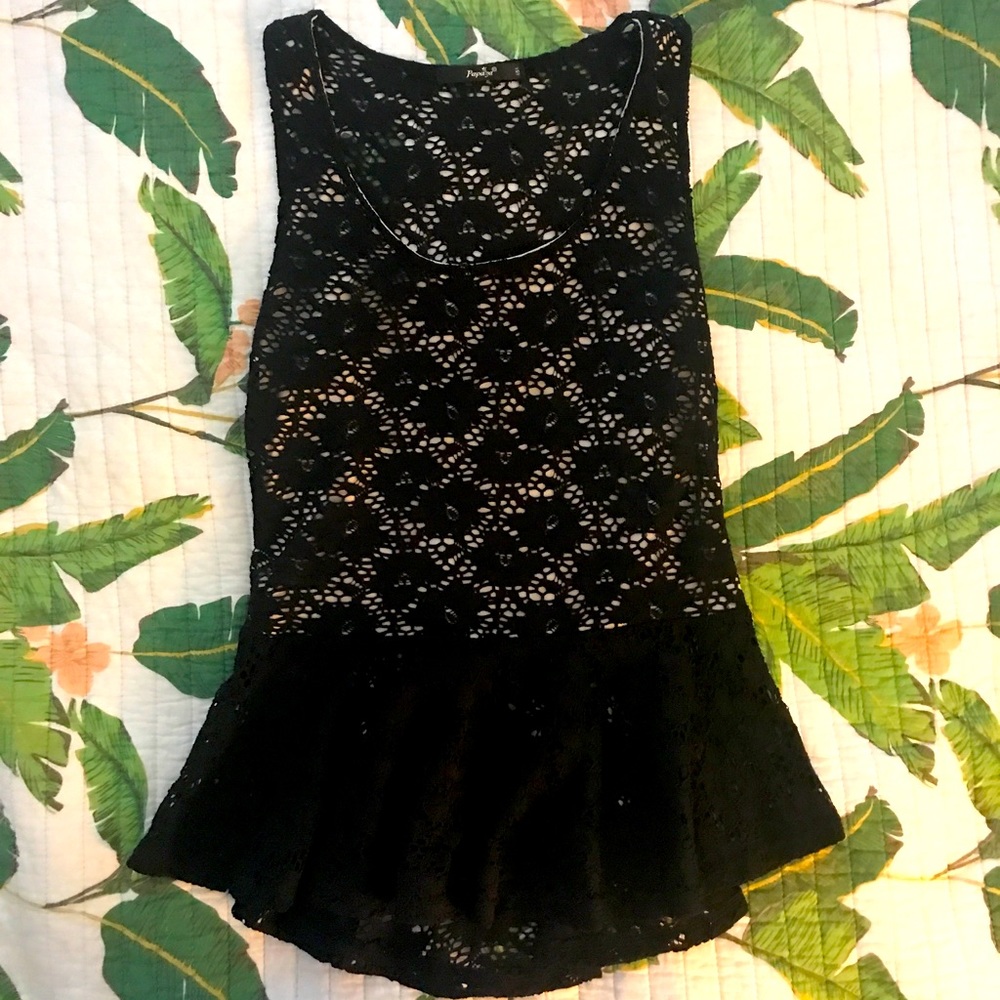 Papaya Size Large black lace pattern peplum tank top